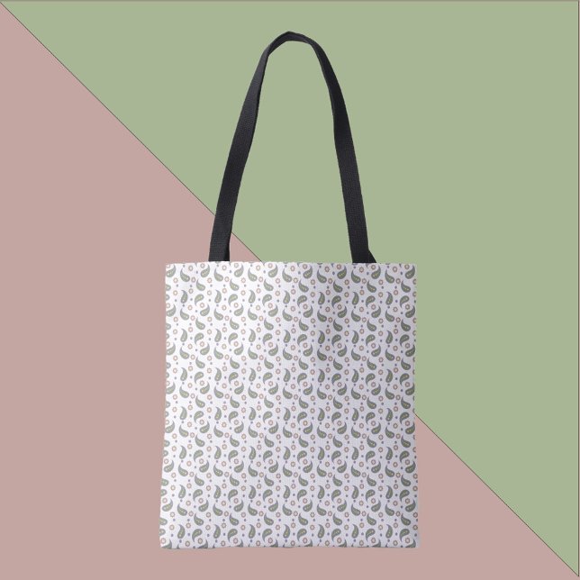 Paisley Flower Dots Purple Pink Green Pattern Tote Bag (A tote bag with a paisley, flower and polka dot pattern in pink, green, blue and purple.)