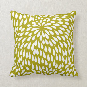 Paisley Flower in Chartreuse Green and White Throw Pillow