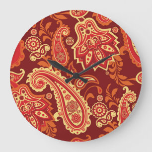 Paisley, flowers: ornamental seamless pattern large clock