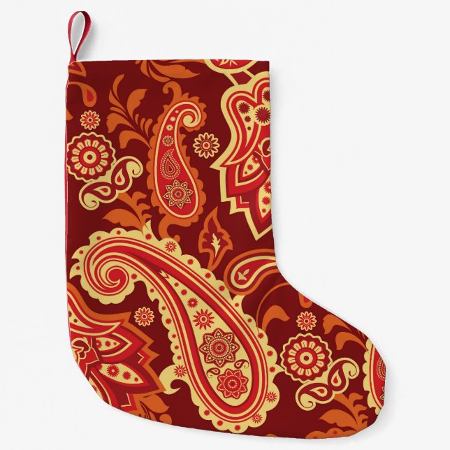 Paisley, flowers: ornamental seamless pattern small christmas stocking (Front)