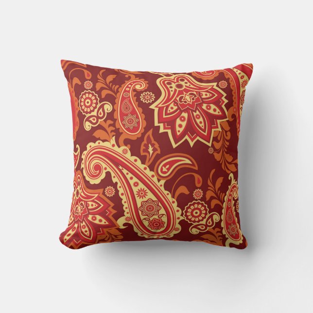Paisley, flowers: ornamental seamless pattern throw pillow (Front)