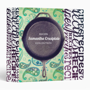 Paisley frying pan skillet personalized recipe binder