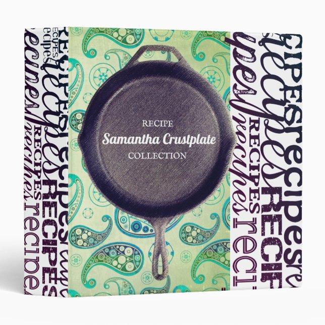 Paisley frying pan skillet personalized recipe binder (Front/Spine)