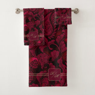 Paisley Garden Floral Monogramme Bourgogne/Or ID75