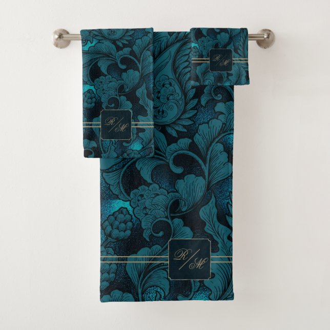 Paisley Garden Floral Monogramme Turquoise/Gold ID (En situation)