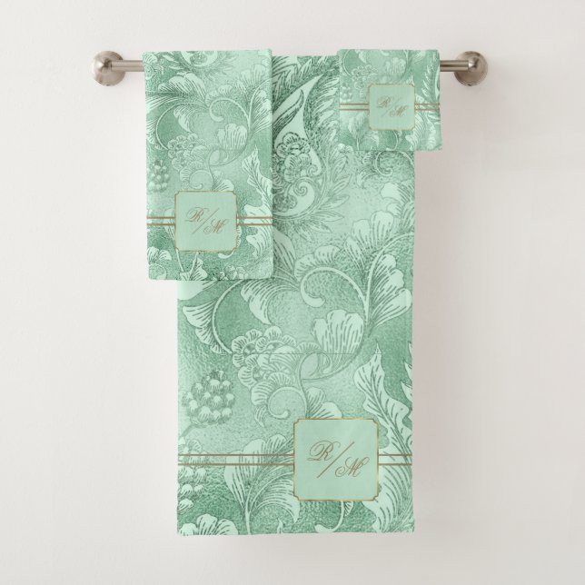 Paisley Garden FloraMonogram Mint Green/Gold ID750 (En situation)