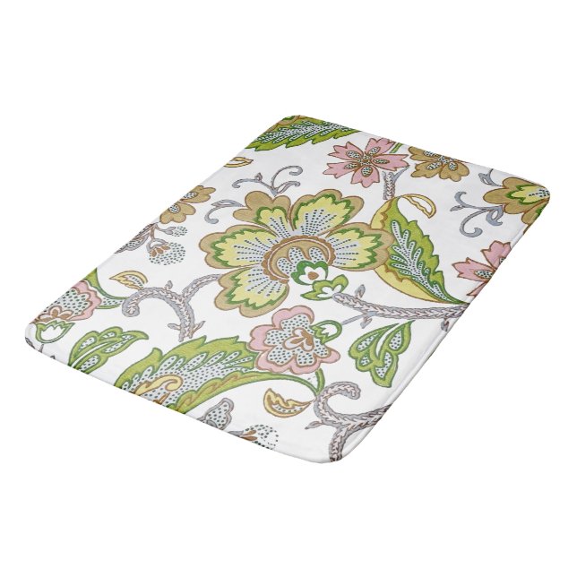 Paisley Garden Stylized Floral Embroidery Bath Mat (Angled)