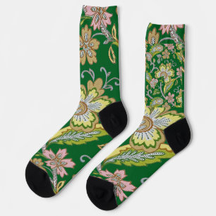 Paisley Garden Stylized Floral Embroidery Socks