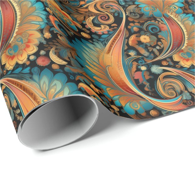 Paisley Golden Flower Abstract Pattern 11 Wrapping Paper (Roll Corner)
