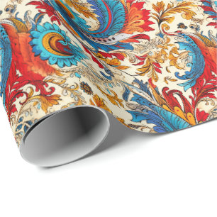 Paisley Golden Flower Abstract Pattern 4 Wrapping Paper