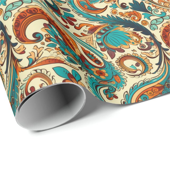 Paisley Golden Flower Abstract Pattern 5 Wrapping Paper (Roll Corner)