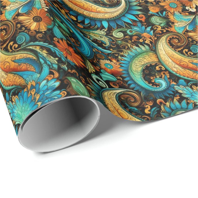 Paisley Golden Flower Abstract Pattern 7 Wrapping Paper (Roll Corner)