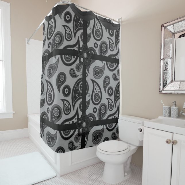 Paisley grey black showercurtain (In Situ)