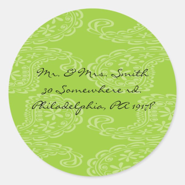 Paisley Happy Birthday Party Sticker Seal green (Front)