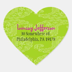 Paisley Heart Birthday Party Sticker Seal green