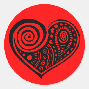 Paisley Heart /blk Classic Round Sticker