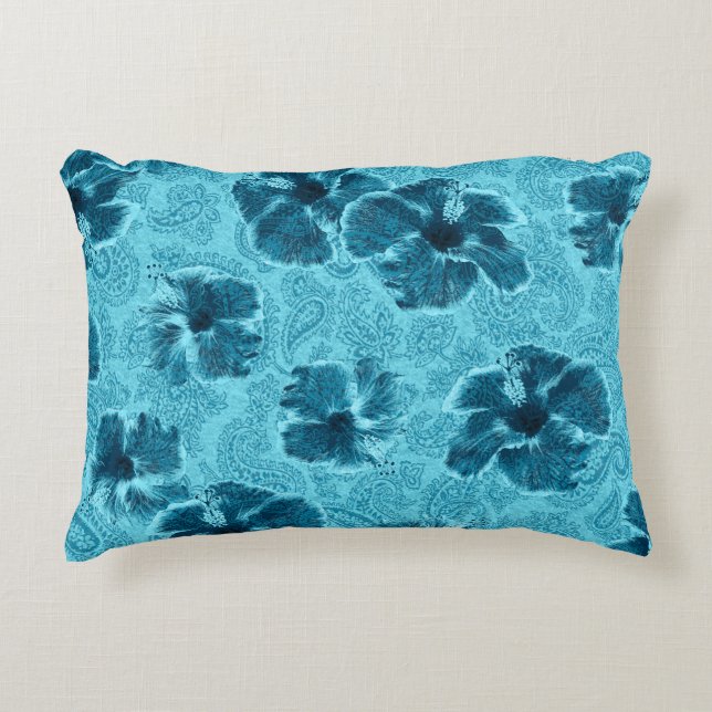 Paisley Hibiscus Vintage Psychedelic Floral Accent Pillow (Front)
