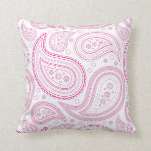 Paisley Hot Pink on White Throw Pillow