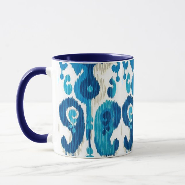 Paisley Ikat Mug with Blue Handle (Left)