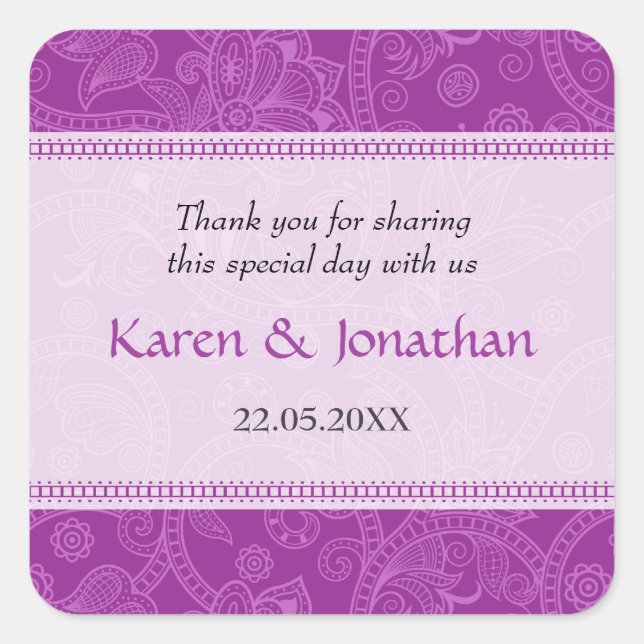 Paisley Impression in Violet Wedding Sticker (Front)