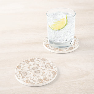 Paisley in Beige Aesthetic Modern Tan Brown Coaster