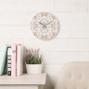 Paisley in Beige Aesthetic Modern Tan Brown Large Clock