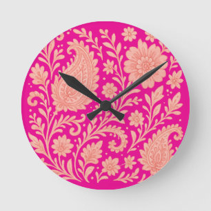 paisley india print design round clock