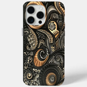 Paisley Inspired Black Beige Designer Protective iPhone 15 Pro Max Case