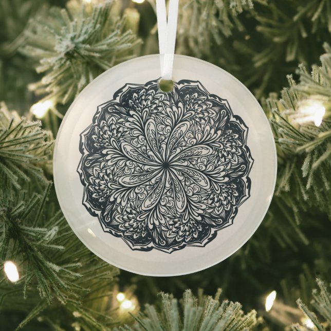 Paisley Lace Mandala Glass Ornament (Insitu)