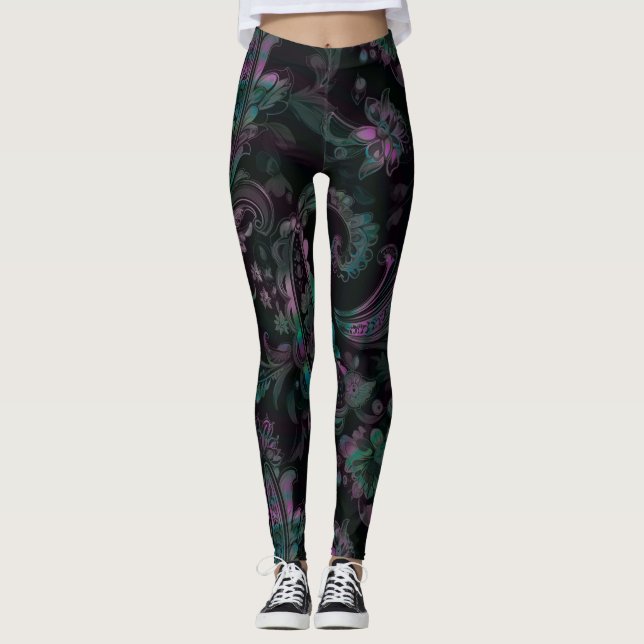 Paisley Leggings: Dark, petrol spill Leggings (Front)