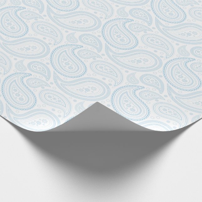 Paisley Light Blue on White Wrapping Paper (Corner)