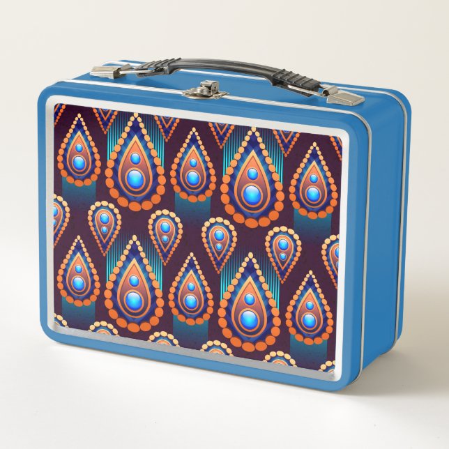 Paisley Like Colourful Jewel Pattern Metal Lunch Box (Front)
