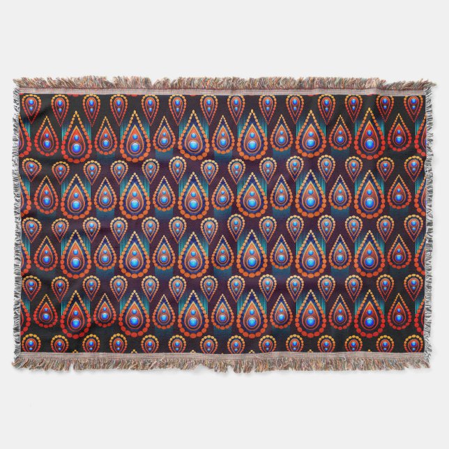 Paisley Like Colourful Jewel Pattern Throw Blanket (Front)