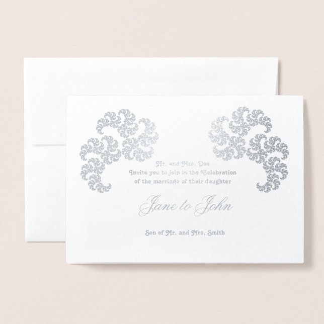 Paisley-Like Fractal Art Design on Grey Foil Card (Front With Envelope)