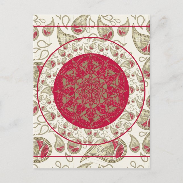 Paisley Mandala pattern background red grey white Postcard (Front)