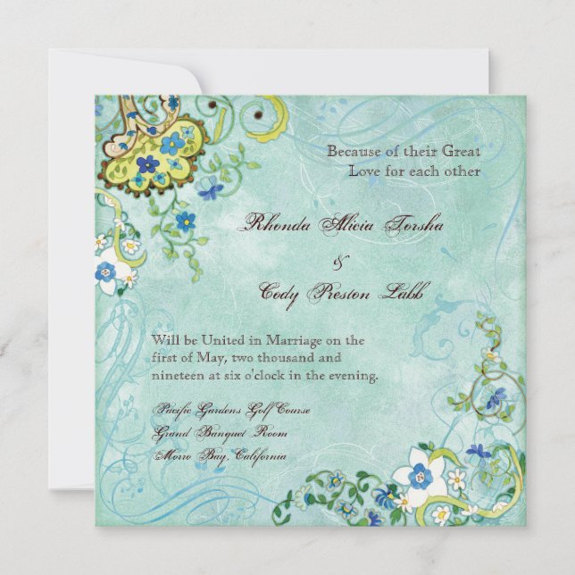 Paisley Modern Floral Flourish Swirl Wedding Invitation (Front)