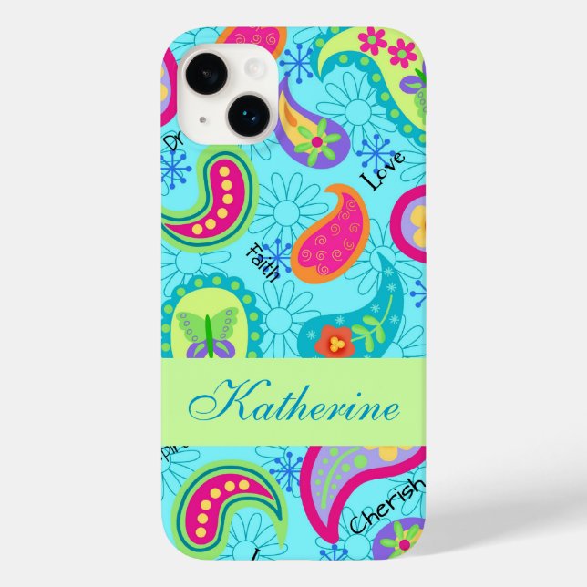  Paisley Modern  Name Personalized Turquoise Blue Case-Mate iPhone Case (Back)