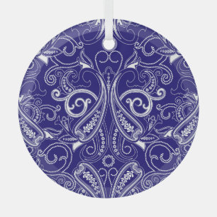 Paisley monochrome: blue, white elegance. glass ornament