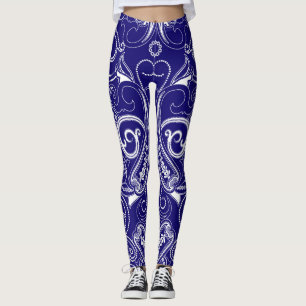 Paisley monochrome: blue, white elegance. leggings