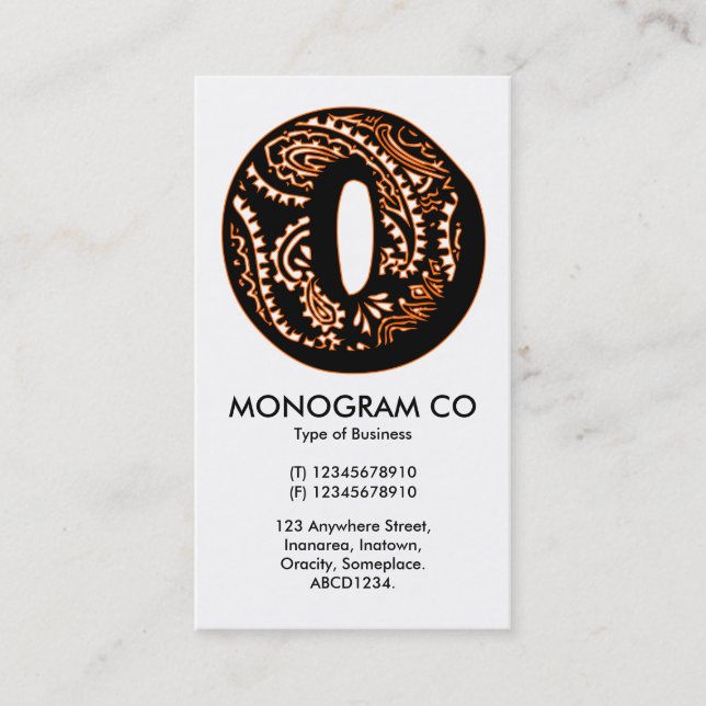 Paisley Monogram - O Business Card (Front)