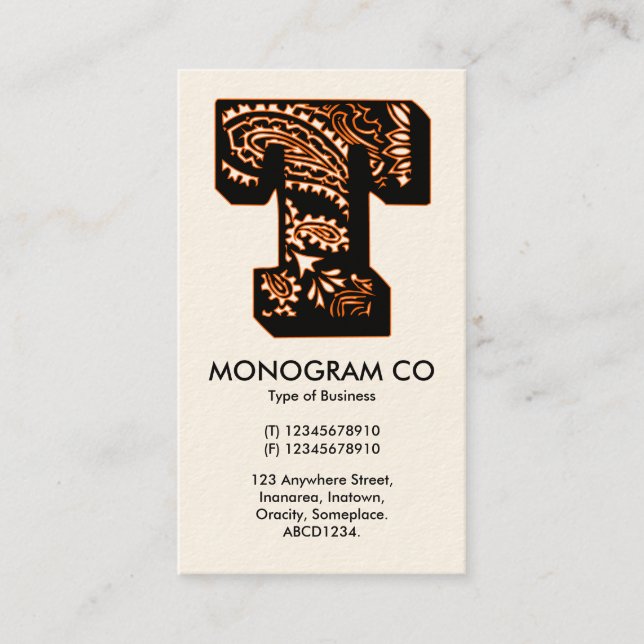 Paisley Monogram - T Business Card (Front)