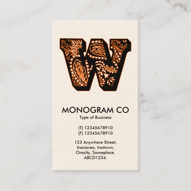 Paisley Monogram - W Business Card (Front)
