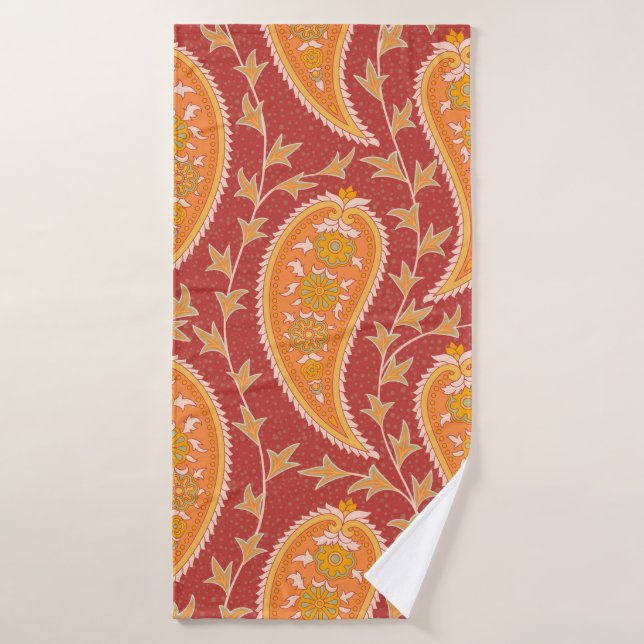 Paisley motif. Concombre turc. Maroon-orange c (Serviette de bain)