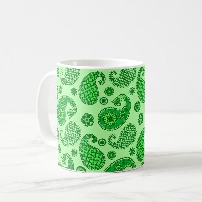 Paisley Motif, Lime et Emerald Green Coffee Mug (Devant gauche)