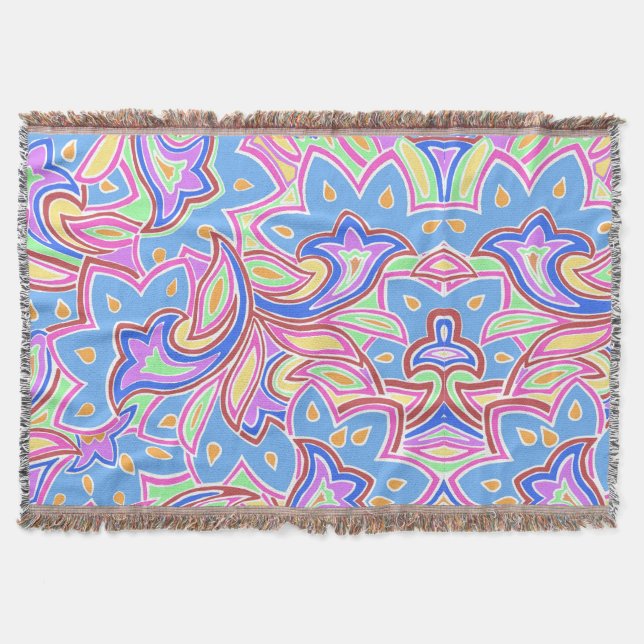 Paisley Multi Coloured Throw Blanket (Front)