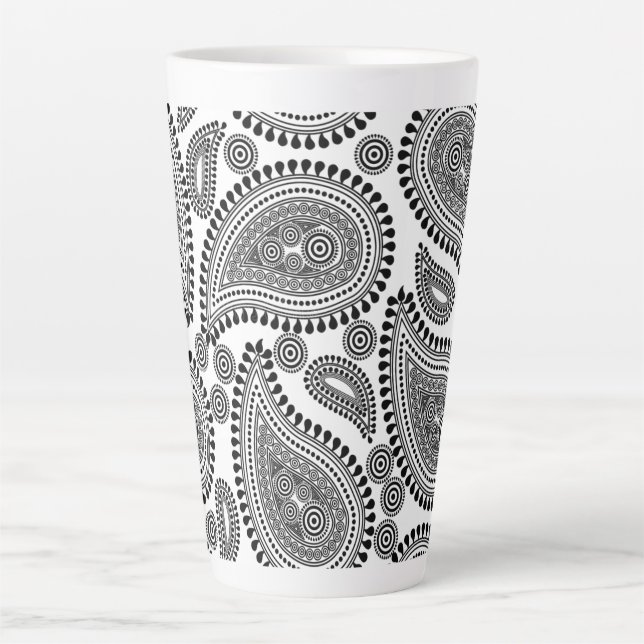 Paisley noir et blanc Grosse Mug latte (Devant)