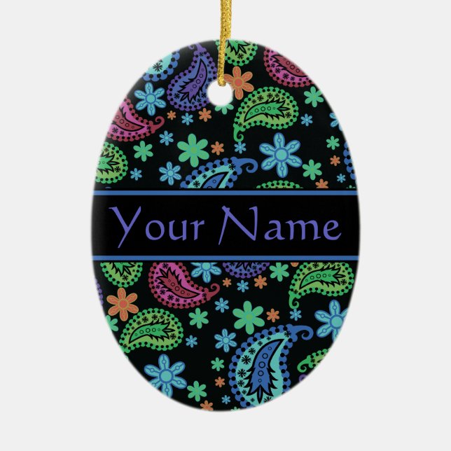 Paisley on Black Ceramic Ornament (Front)