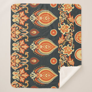 Paisley Oriental Ethnic Fabric Sherpa Blanket