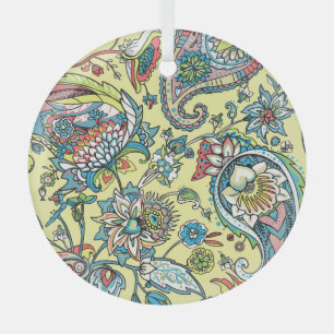 Paisley Oriental Traditional Seamless Pattern Glass Ornament