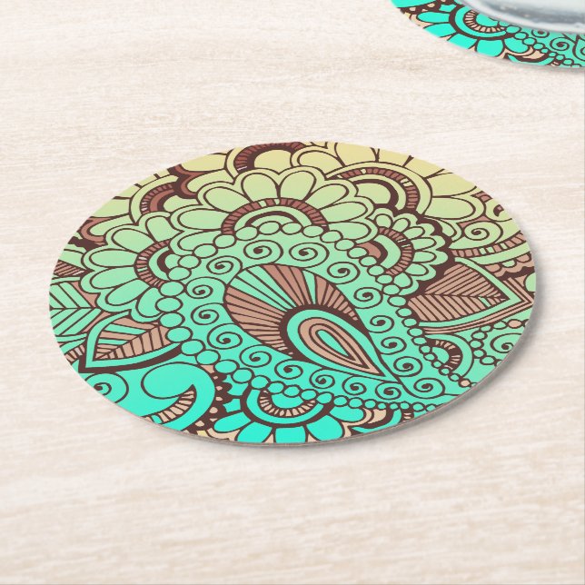 Paisley Ornaments I + your backgr. & ideas Round Paper Coaster (Angled)